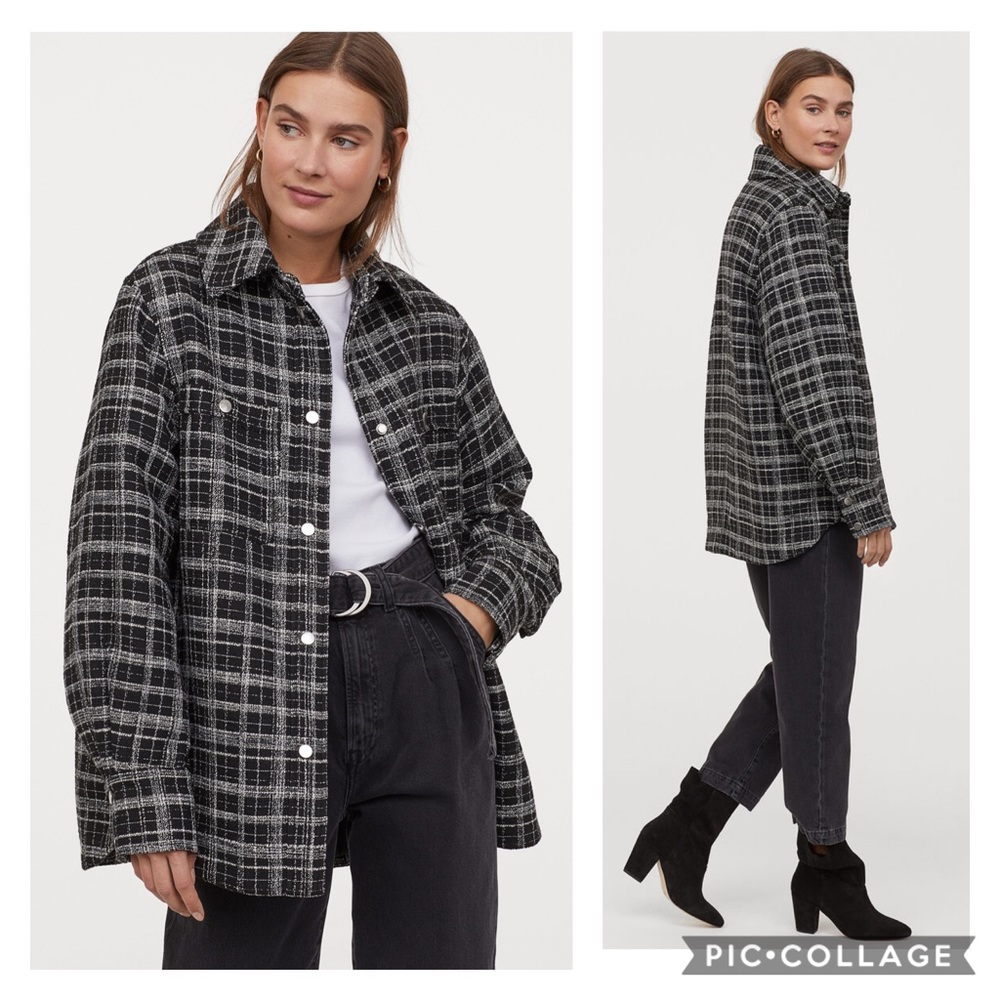 NWT H&M Bloggers Favorite Checked Jacquard-Weaved Shirt Jacket